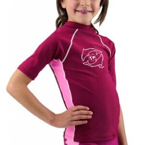 Tuga Girls UPF 50+ Short Sleeve Rashguard Cranberry/Raspberry 12/18 mos